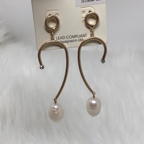 Gold & Rhinestone Swirl Dangle Earrings - Picture 2 of 2